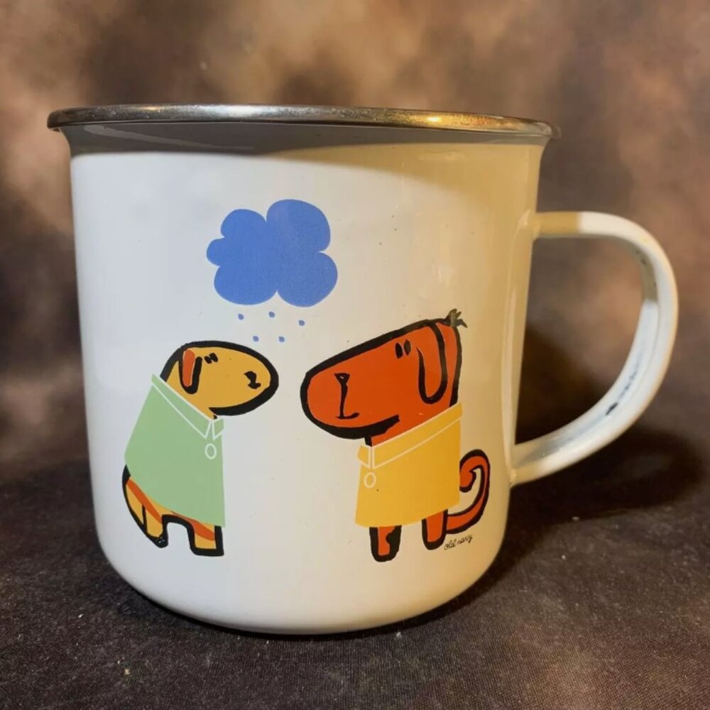 Old Navy Enameled Coffee Mug Cup Tin Dog Puppy Cup 22oz